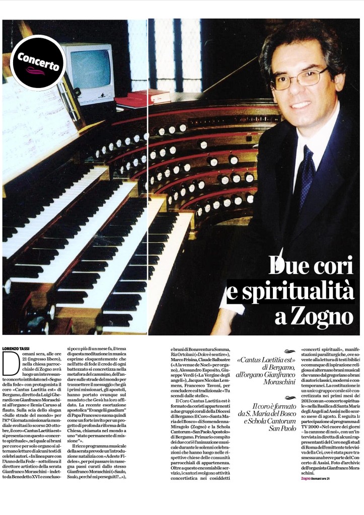 Articolo apparso sul quotidiano -L’Eco di Bergamo- di venerdì 27 dicembre 2013