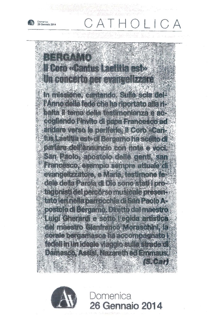 Articolo apparso sul quotidiano -L’ Avvenire- di domenica 26 gennaio 2014